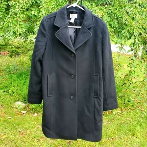 L.L. BEAN. Wm's Classic Lambswool Polo Coat, Three-Quarter. Black. Size 18.